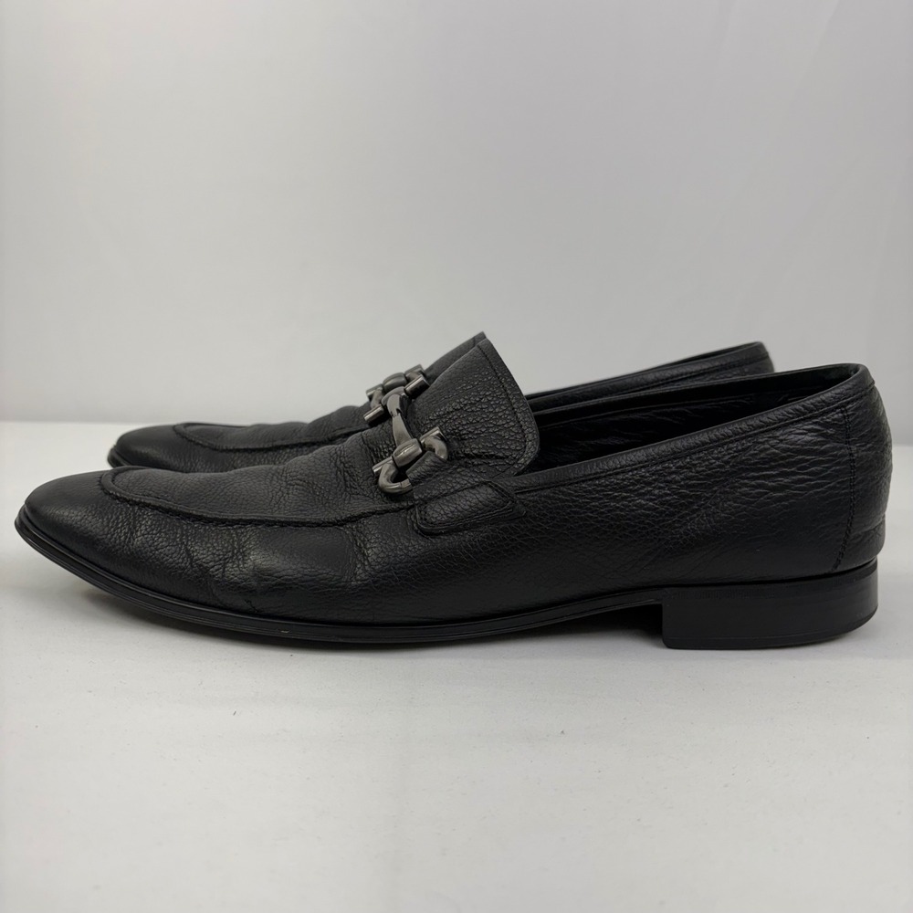 Salvatore Ferragamo Gradioso Black Grained Leather Gancini Bit Loafers 11.5